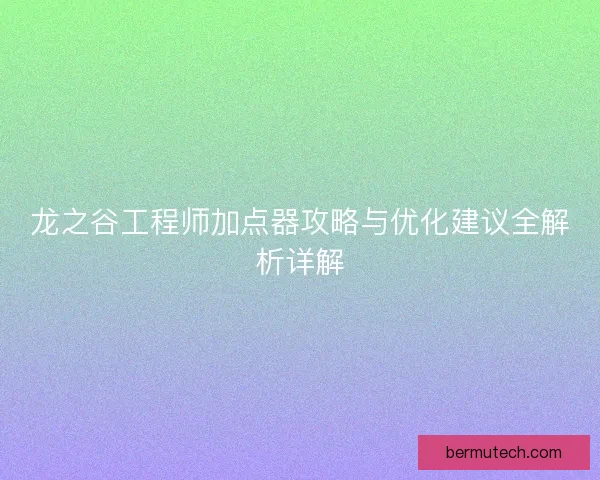 龙之谷工程师加点器攻略与优化建议全解析详解